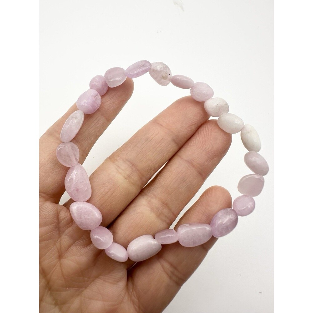 Natural Polished Kunzite Bead Bracelet Elastic Stretchy